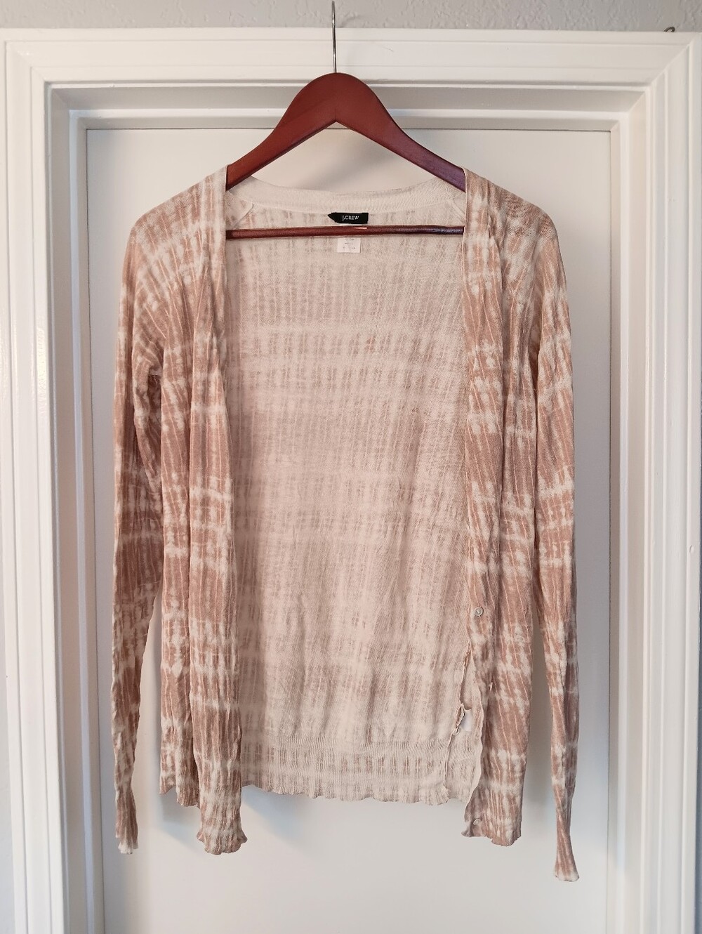 J. Crew Women’s Tan Tie-Dye Silk Blend Open Front Cardigan